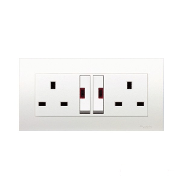 Ổ cắm đôi kiểu anh 13A, công tắc 2 cực + đèn báo KB25LDN_WE